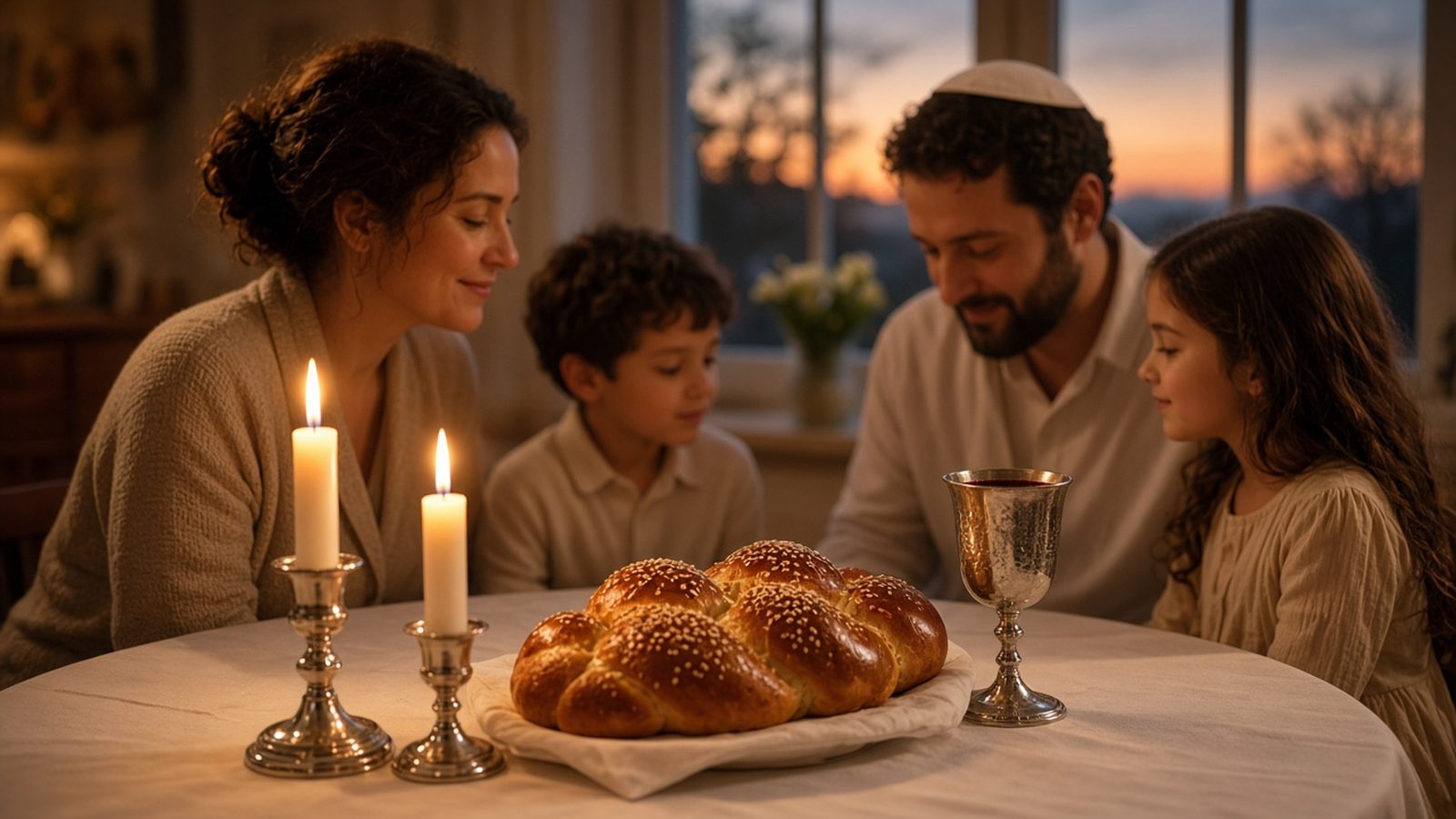 שולחן שבת עם נרות וחלות
