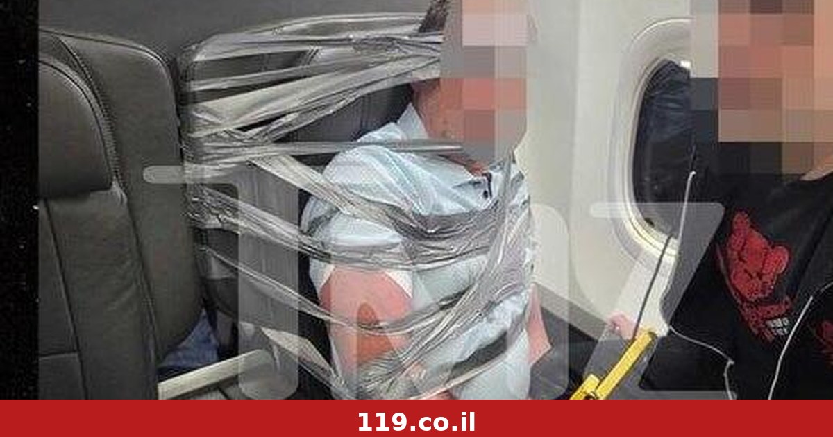 תיעוד חריג: הנוסע השיכור התפרע בטיסה - ונקשר למושב עם מסקינג-טייפ