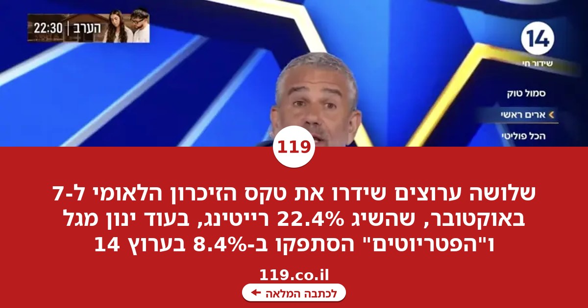 רייטינג: 3 ערוצים שידרו את טקס הזיכרון הלאומי - ינון מגל בחר אחרת