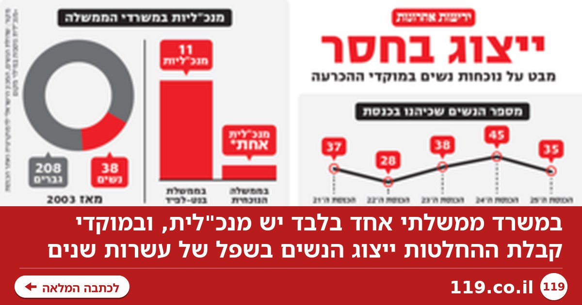 31 משרדים, מנכ"לית אחת: נשים נדחקות ממוקדי קבלת ההחלטות, והחקיקה בהתאם