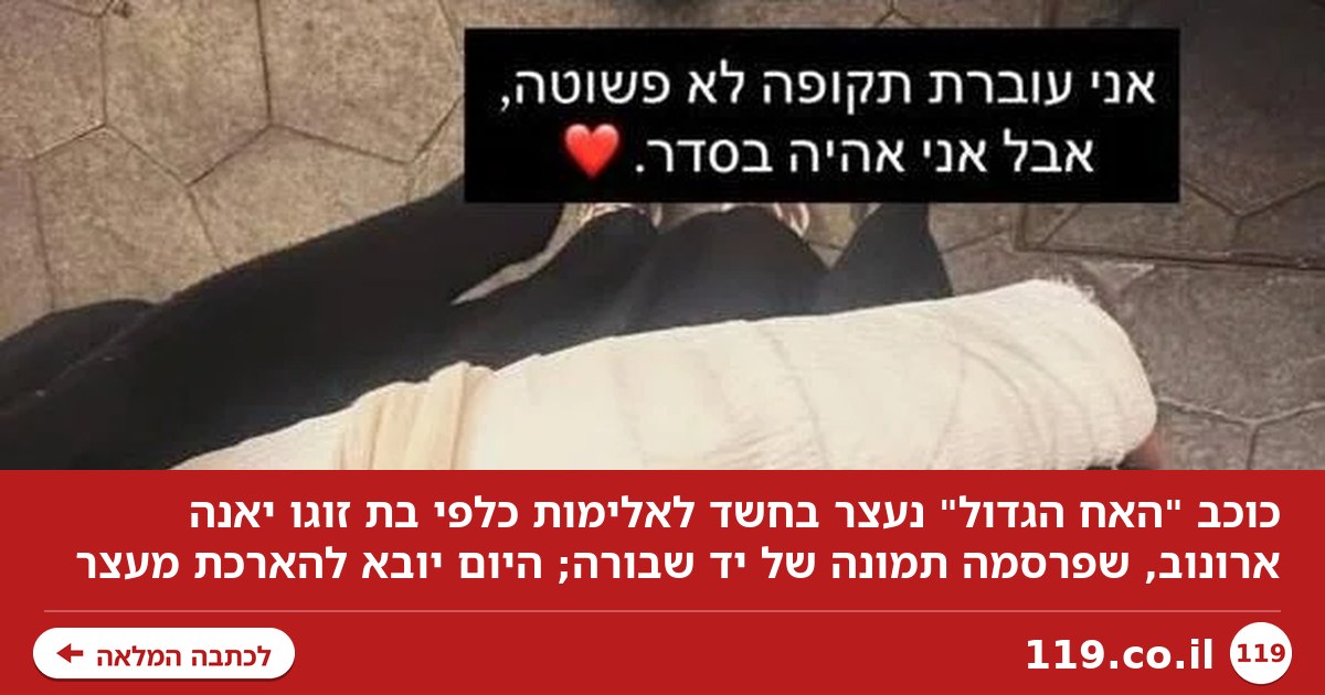 כוכב "האח הגדול" נעצר בחשד לאלימות כלפי בת זוגו, שפרסמה תמונה של יד שבורה