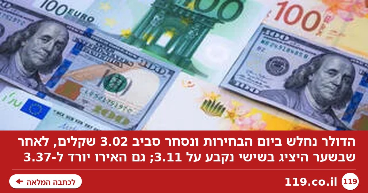 הדולר צולל ביום הבחירות: מתקרב ל-3 שקלים