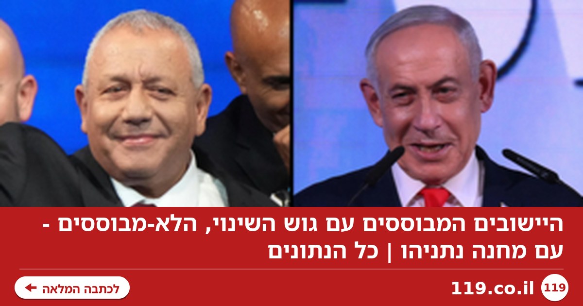 היישובים המבוססים עם גוש השינוי, הלא-מבוססים - עם מחנה נתניהו | כל הנתונים